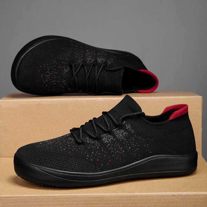 Knit Fabric Lace Up Sneakers - New Men Casual Shoes Breathable Knit