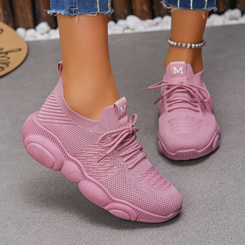 Women's Sneakers New Trendy So - Knit Fabric Lace Up Sneakers recension och pris
