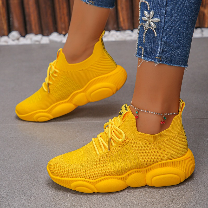 Women's Sneakers New Trendy So - Knit Fabric Lace Up Sneakers recension och pris